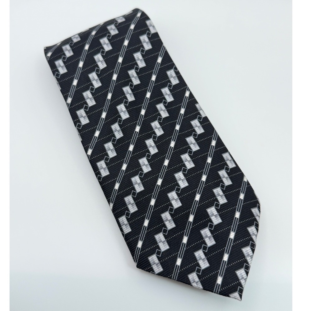 Keith Daniels Necktie OS Black Silver Geometric Silk Y2K Retro Professional Tie